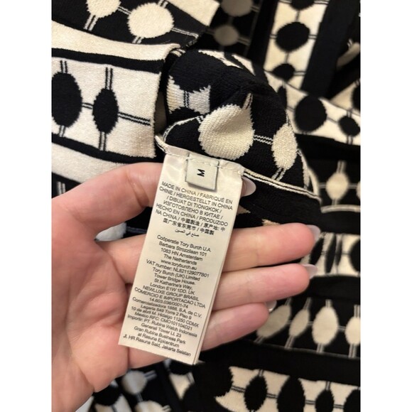 Tory Burch Jaquard Midi Polo Dress Black White Dots Belted Pleated A Line Size M - Picture 6 of 8